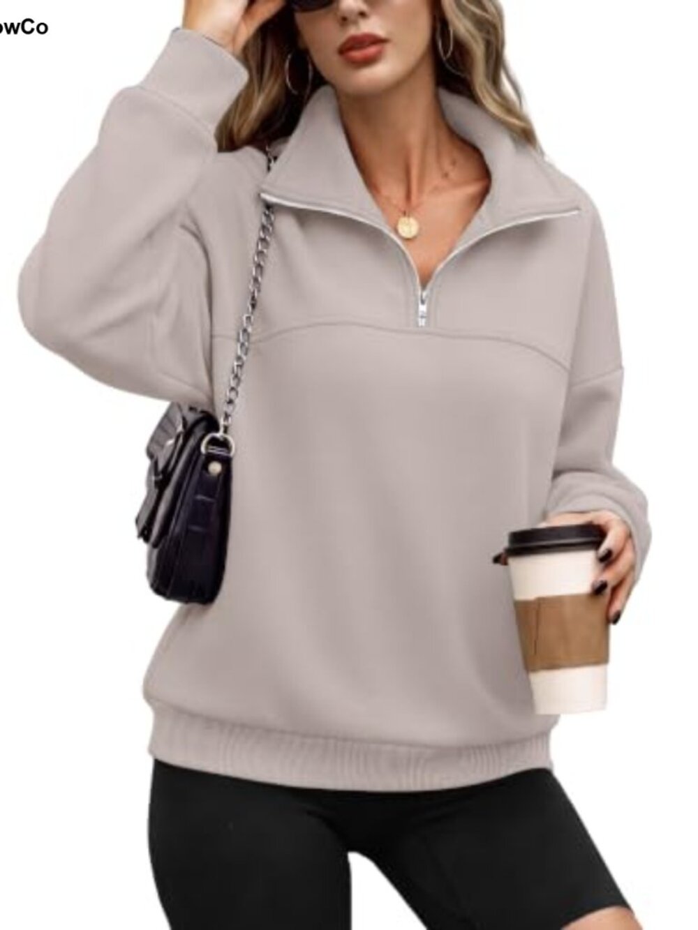 Women's Half Zip Fleece Sweatshirt Oversized Cropped Pullover Hoodie